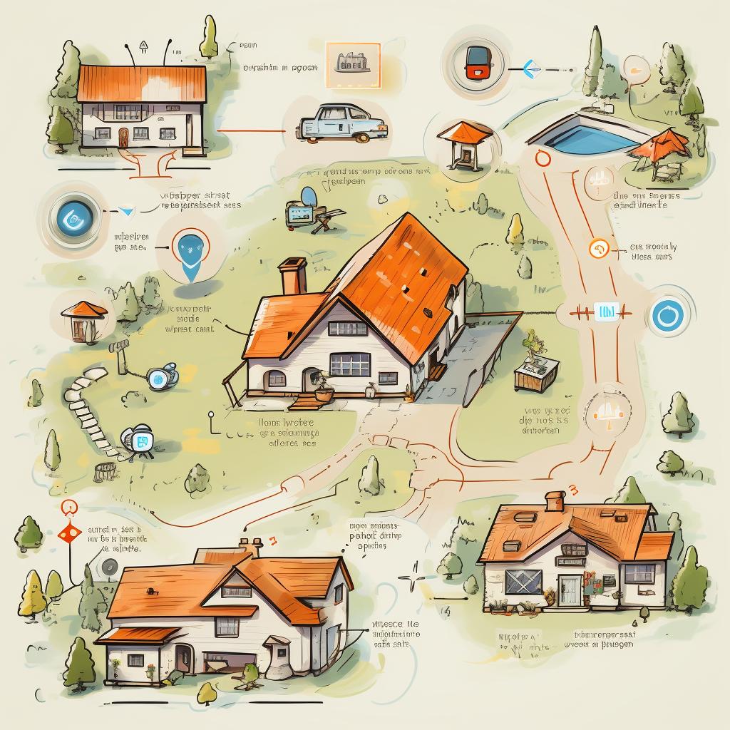 A hand-drawn layout of a home with marked locations for security devices.
