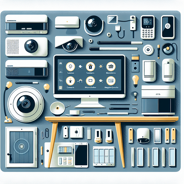 Nest Home Security system components laid out on a table