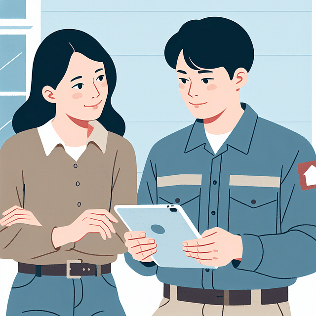 homeowner and technician discussing over a digital tablet