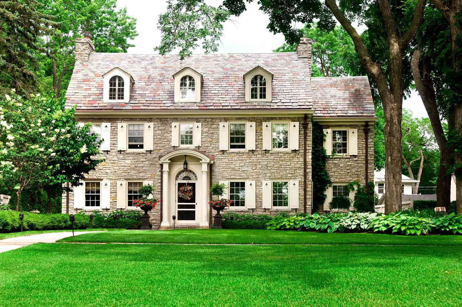 trimmed shrubs around house