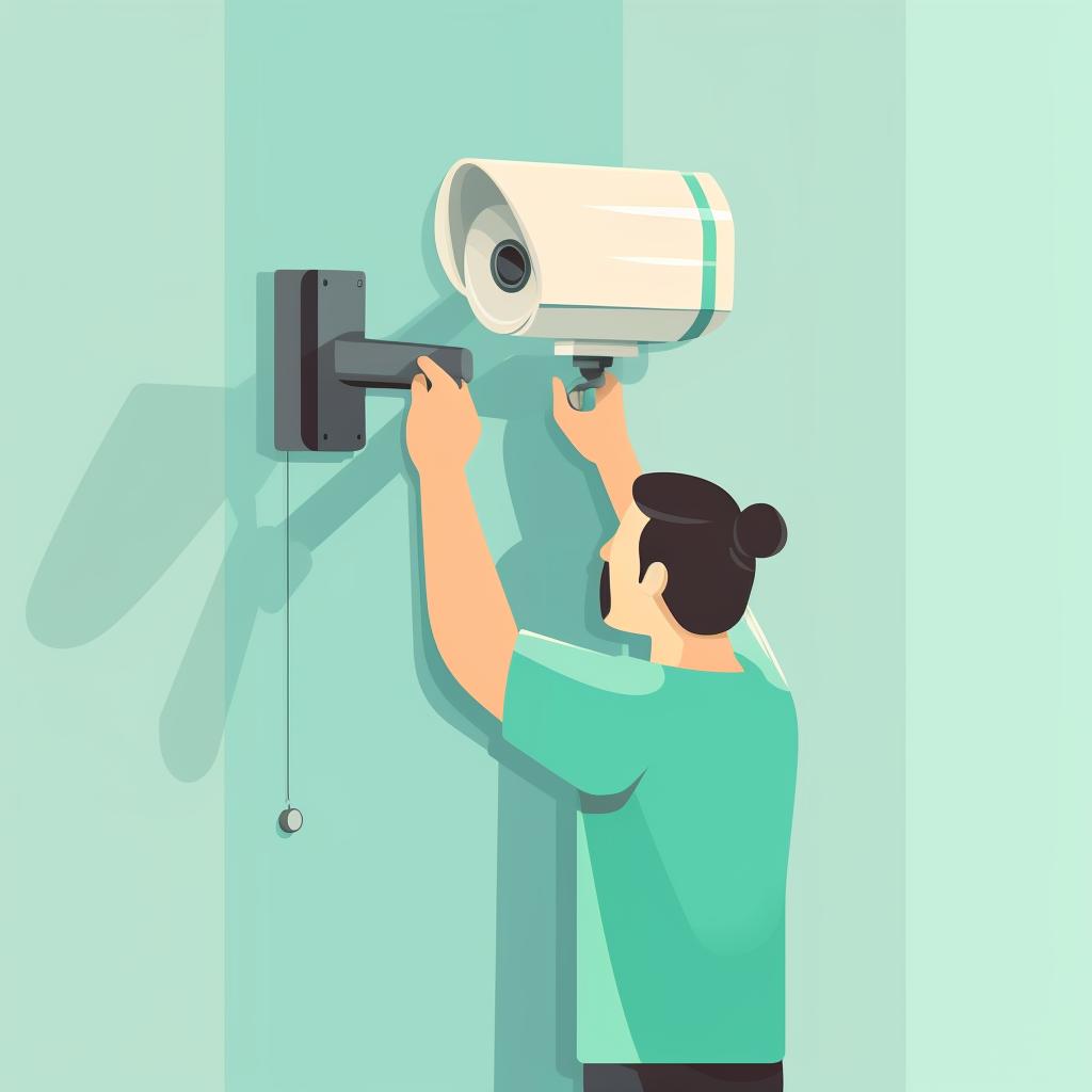 A person installing a security camera on the wall