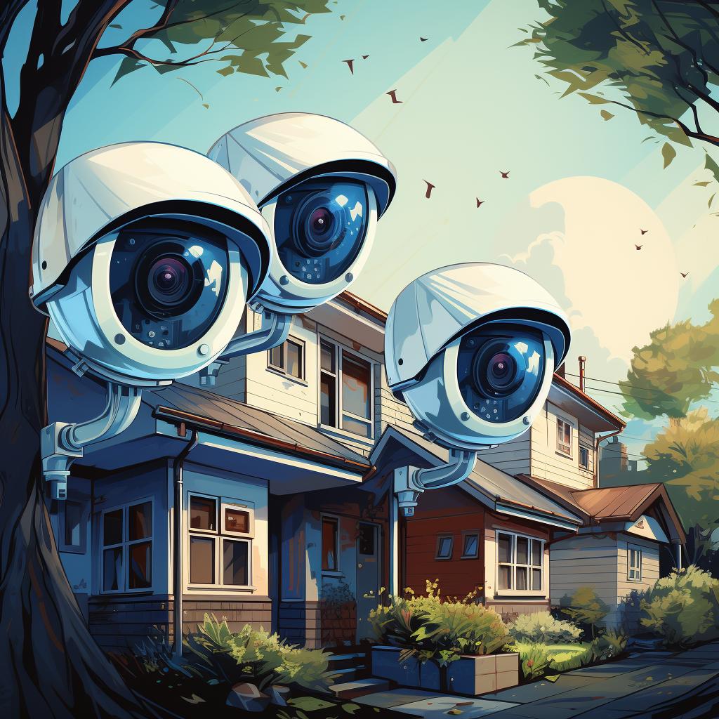 Security cameras installed at key points around a house